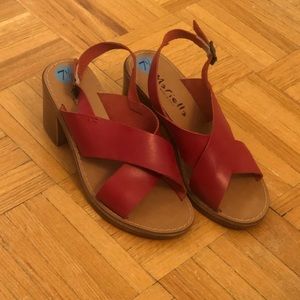Red Geniuine Leather Heel Sandals